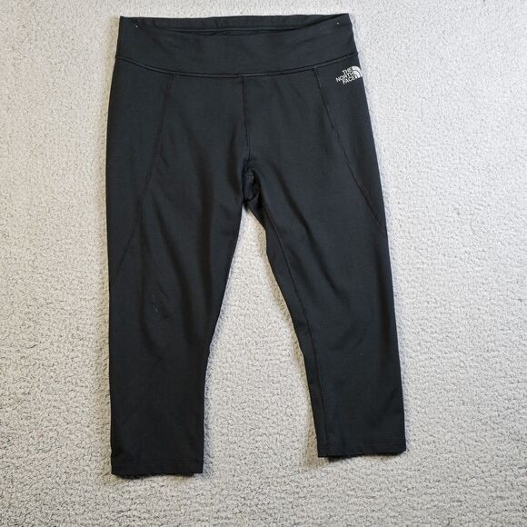 The North Face Womens Leggings M Black Capri Athletic Yoga Stretch Workout Logo - Picture 1 of 16